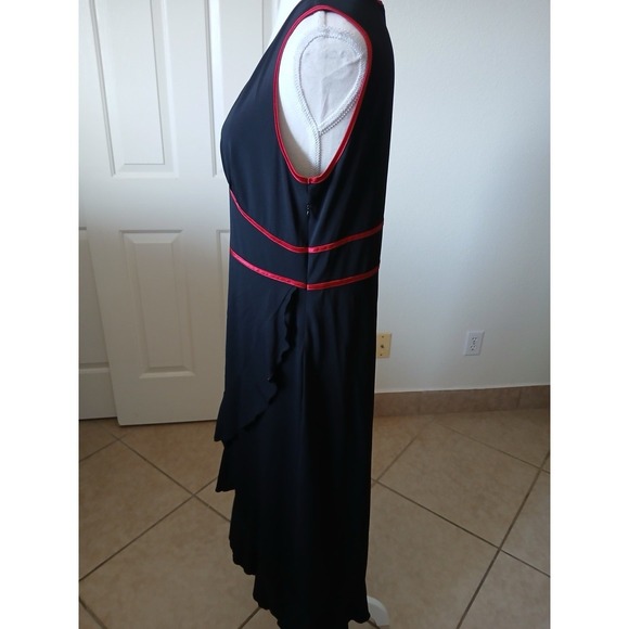 INC Womens Black Red Trim Midi Dress Asymmetrical Ruffle Hem Y2K Style Size L - Picture 6 of 15
